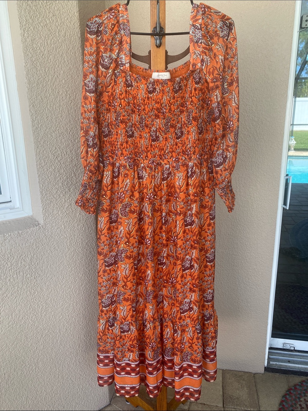 ARULA Orange Floral Smocked Maxi Dress